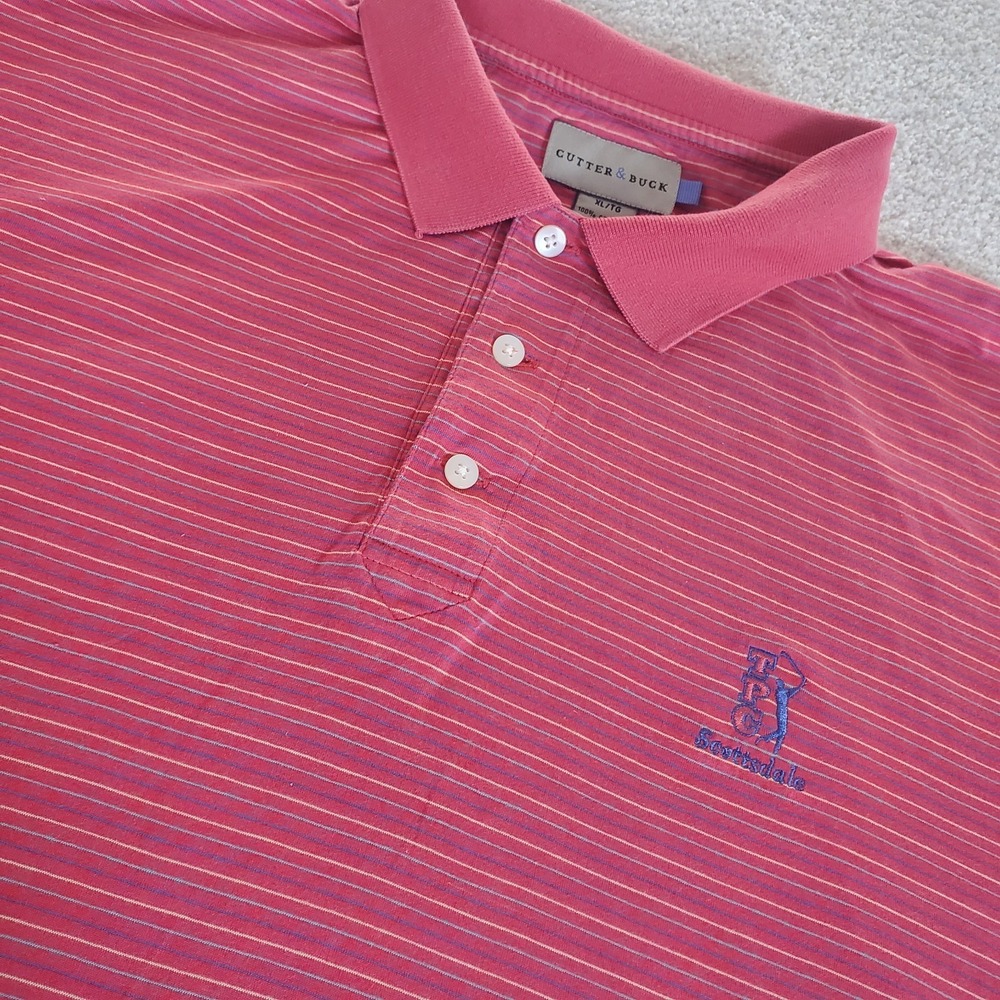 Cutter & Buck Men's Polo Shirt Size XL Coral Pink Striped Scottsdale Golf‎